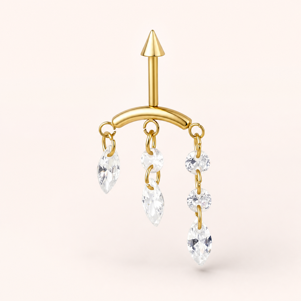 Clear CZ ASTM F136 Titanium Cartilage Jewelry - Gold, Internally Threaded, 16G, 1.2 x 6+8+4 mm — primary product image (P-CJ-0010-G01)