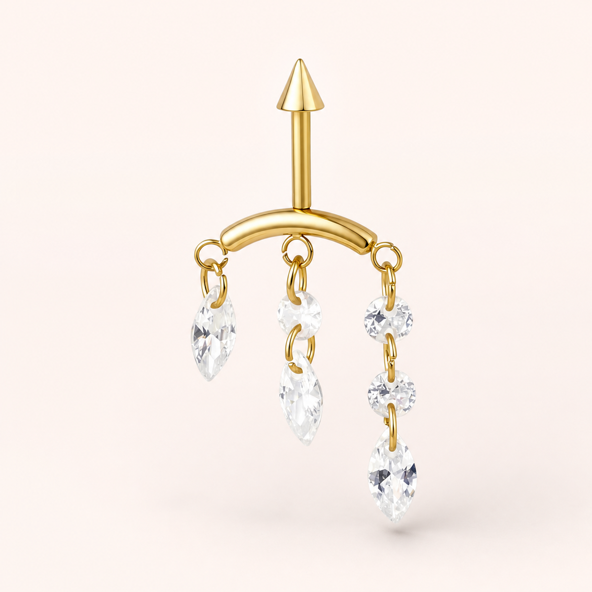 Clear CZ ASTM F136 Titanium Cartilage Jewelry - Gold, Internally Threaded, 16G, 1.2 x 6+8+4 mm — primary product image (P-CJ-0010-G01)