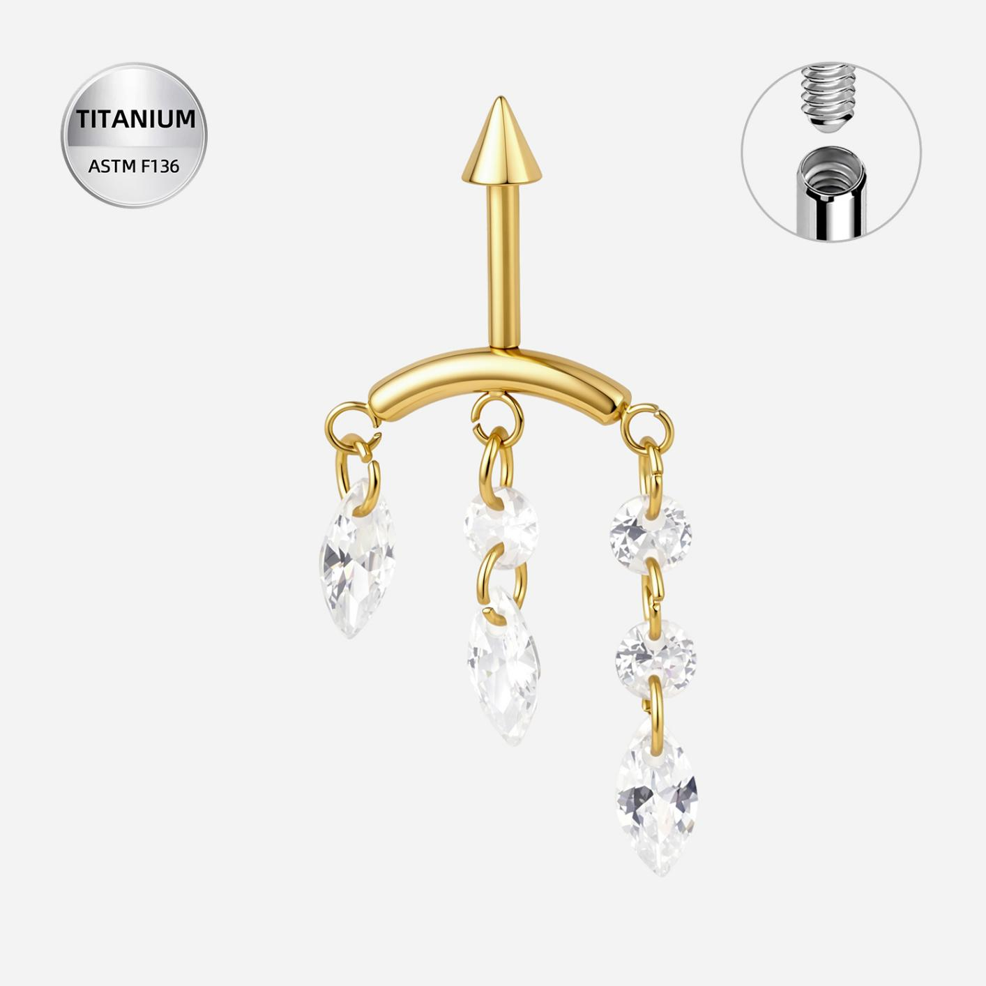 Clear CZ ASTM F136 Titanium Cartilage Jewelry - Gold, Internally Threaded, 16G, 1.2 x 6+8+4 mm — product detail views (P-CJ-0010-G01)