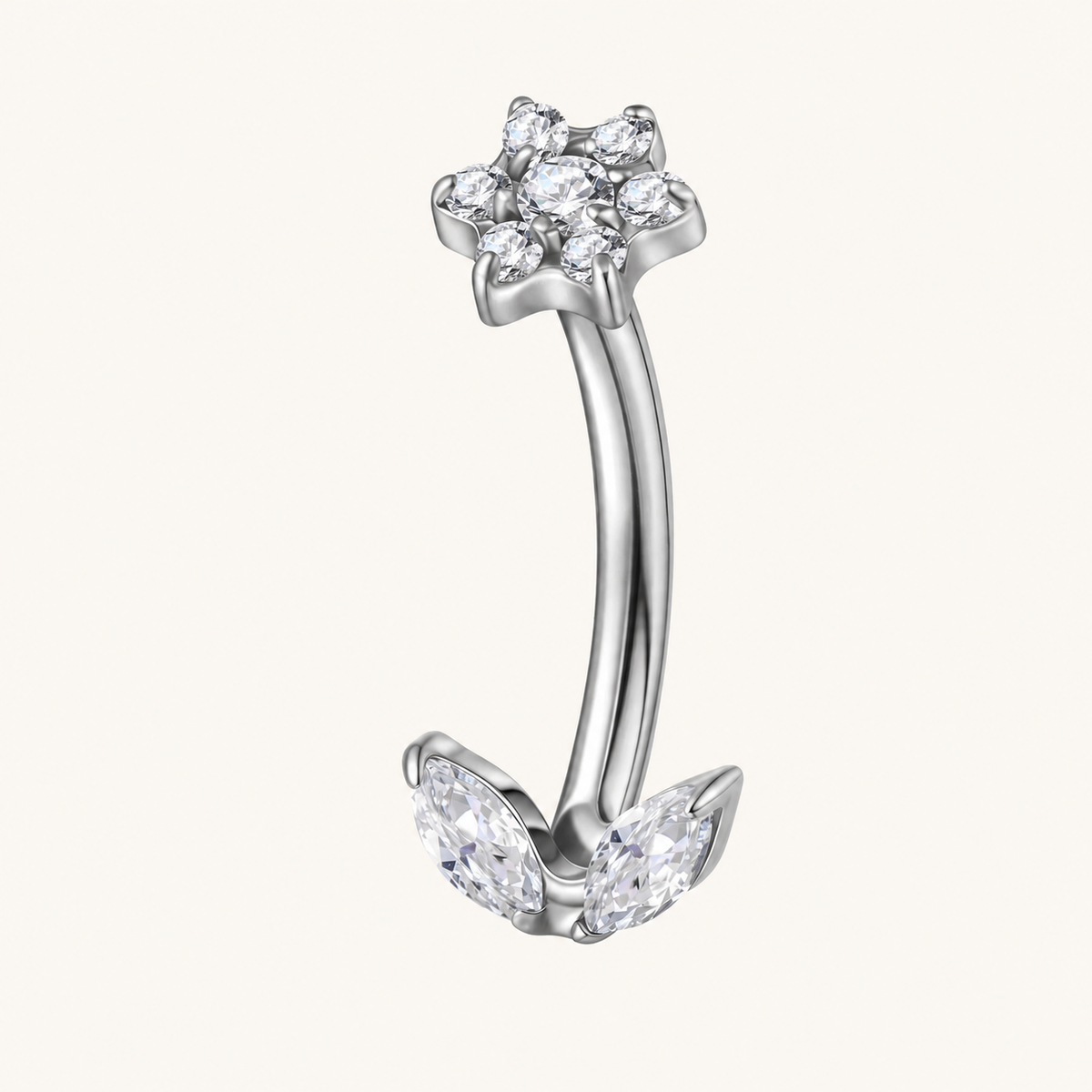 Clear CZ ASTM F136 Titanium Eyebrow Ring - Silver, Threadless, 16G, 1.2 x 8 mm — primary product image (P-EB-0009-S01)