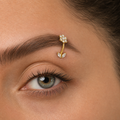Clear CZ ASTM F136 Titanium Eyebrow Ring - Gold, Threadless, 16G, 1.2 x 8 mm — wearing view four (P-EB-0010-G01)
