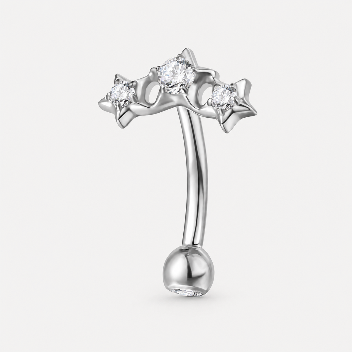 Clear CZ ASTM F136 Titanium Eyebrow Ring - Silver, Threadless, 16G, 1.2 x 8+3 mm — primary product image (P-EB-0011-S01)