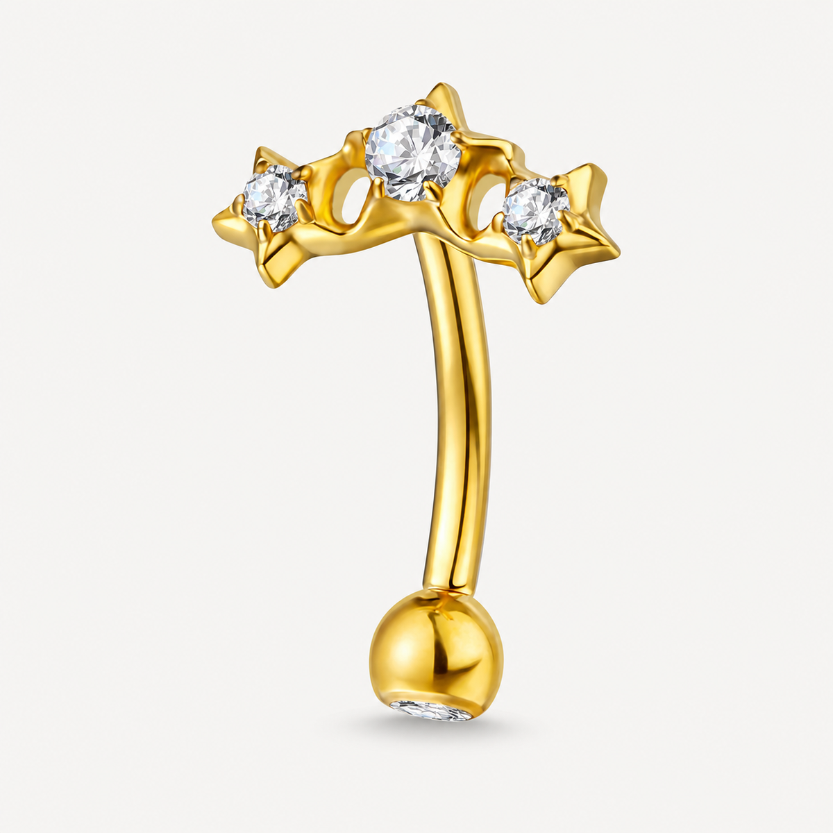 Clear CZ ASTM F136 Titanium Eyebrow Ring - Gold, Threadless, 16G, 1.2 x 8 mm — primary product image (P-EB-0012-G01)