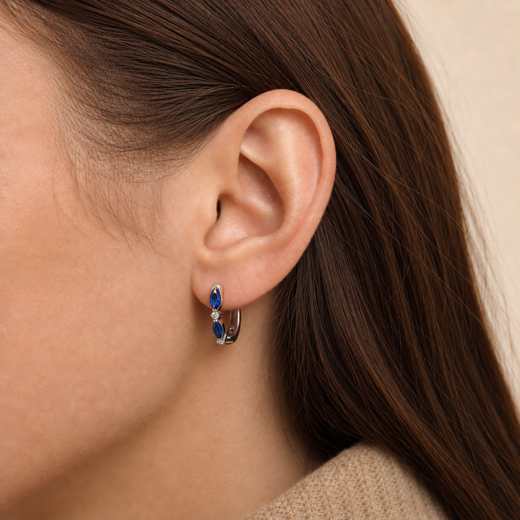 CLCZ+NBL ASTM F136 Titanium Earring - Silver, 18G, 1.0 x 8 mm — wearing view one (P-ER-0006-S01)
