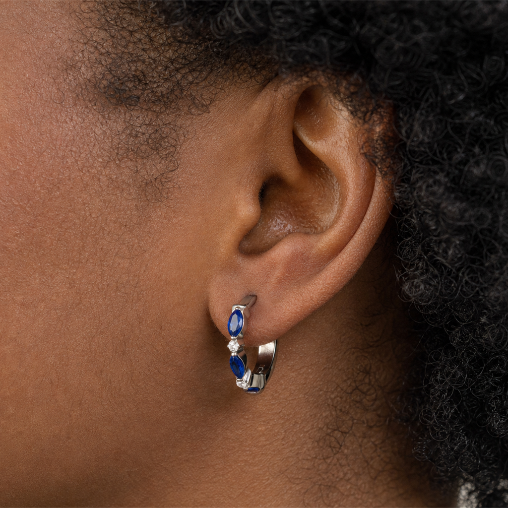 CLCZ+NBL ASTM F136 Titanium Earring - Silver, 18G, 1.0 x 8 mm — wearing view two (P-ER-0006-S01)