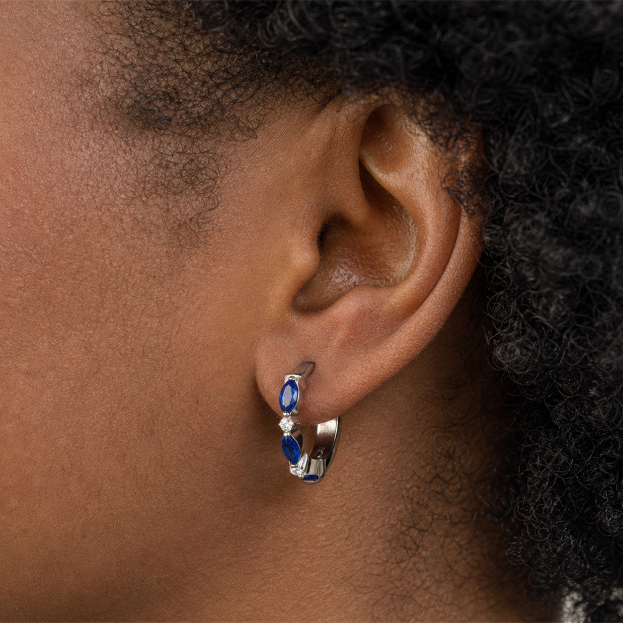 CLCZ+NBL ASTM F136 Titanium Earring - Silver, 18G, 1.0 x 8 mm — wearing view two (P-ER-0006-S01)