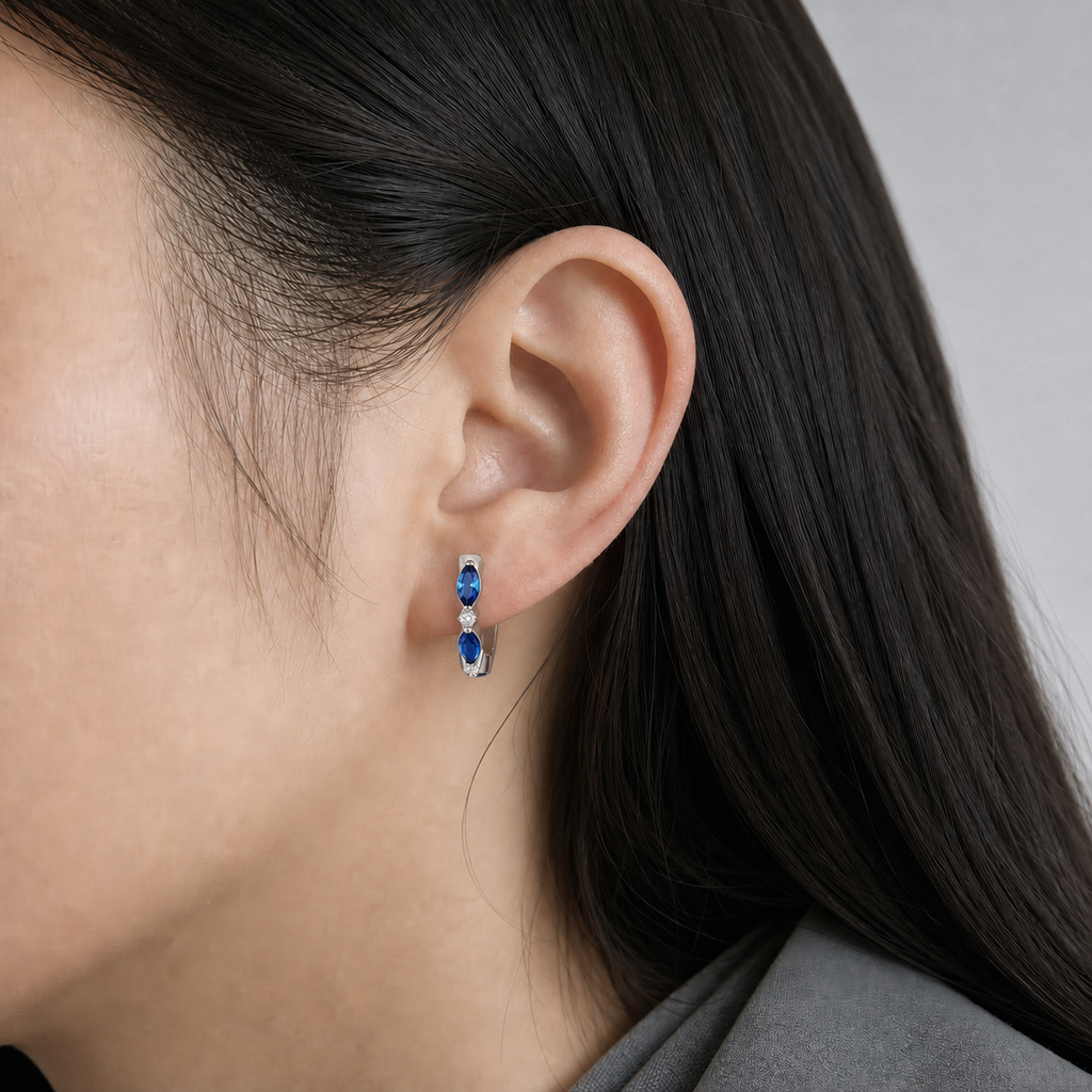 CLCZ+NBL ASTM F136 Titanium Earring - Silver, 18G, 1.0 x 8 mm — wearing view three (P-ER-0006-S01)
