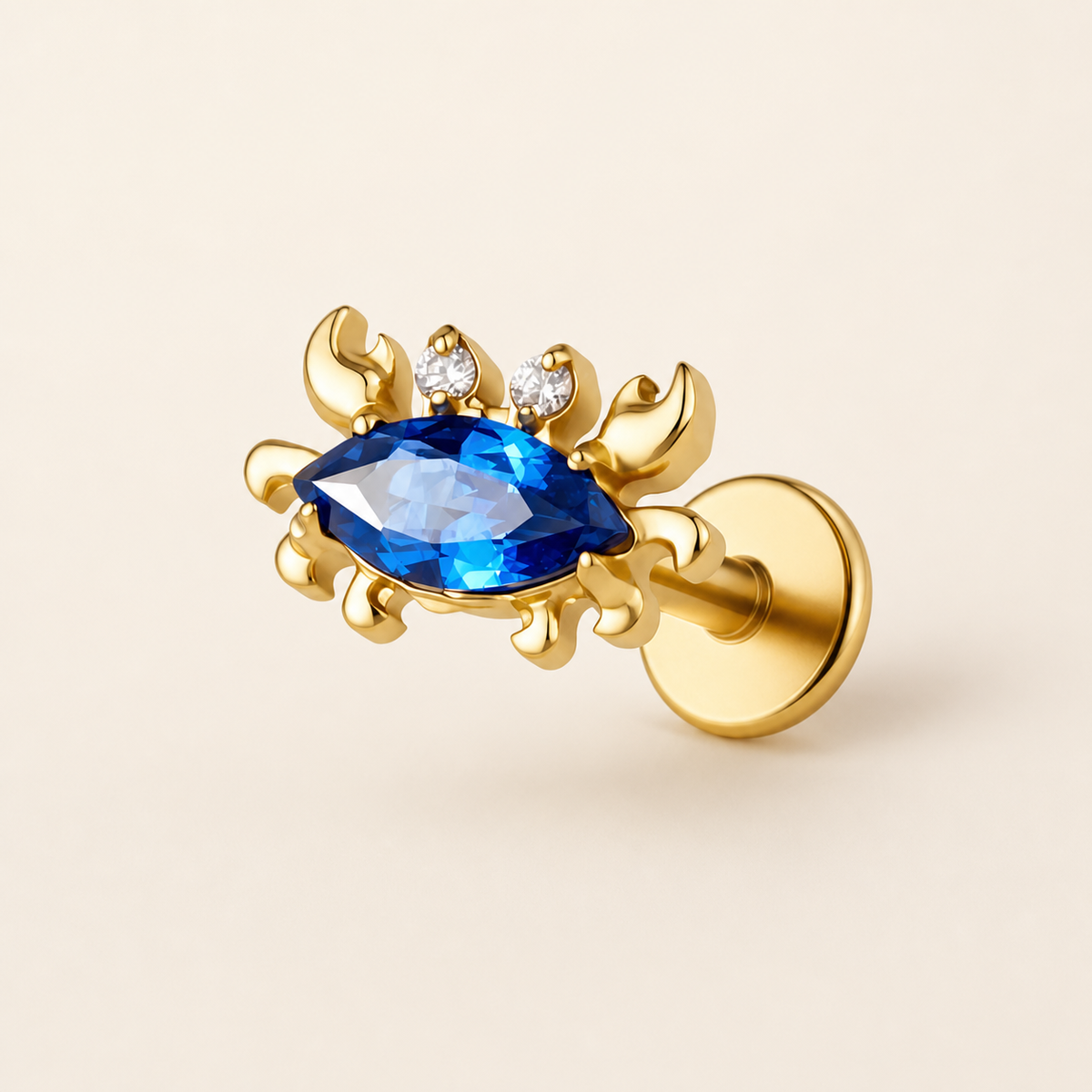 Navy Blue CZ ASTM F136 Titanium Flat Back - Gold, Internally Threaded, 18G, 1.0 x 6+4 mm — primary product image (P-FB-0051-G01)