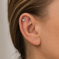 Clear CZ ASTM F136 Titanium Flat Back - Silver, Internally Threaded, 18G, 1.0 x 6+4 mm — wearing view four (P-FB-0052-S01)