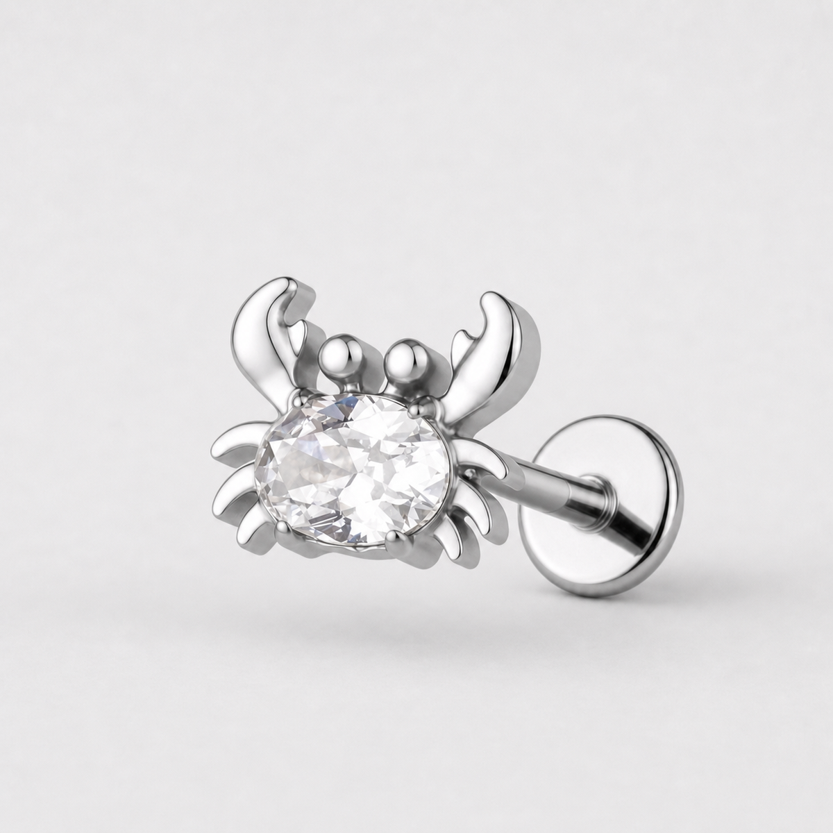 Clear CZ ASTM F136 Titanium Flat Back - Silver, Internally Threaded, 18G, 1.0 x 6+4 mm — primary product image (P-FB-0052-S01)