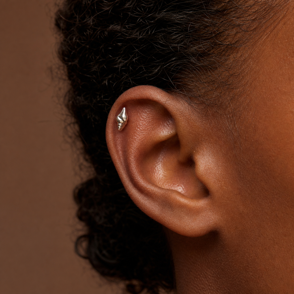 ASTM F136 Titanium Flat Back - Silver, Internally Threaded, 18G, 1.0 x 6+4 mm — wearing view two (P-FB-0054-S01)