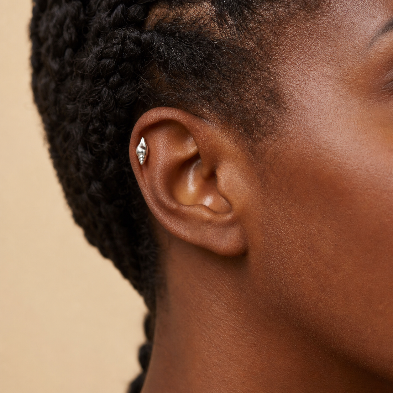 ASTM F136 Titanium Flat Back - Silver, Internally Threaded, 18G, 1.0 x 6+4 mm — wearing view five (P-FB-0054-S01)