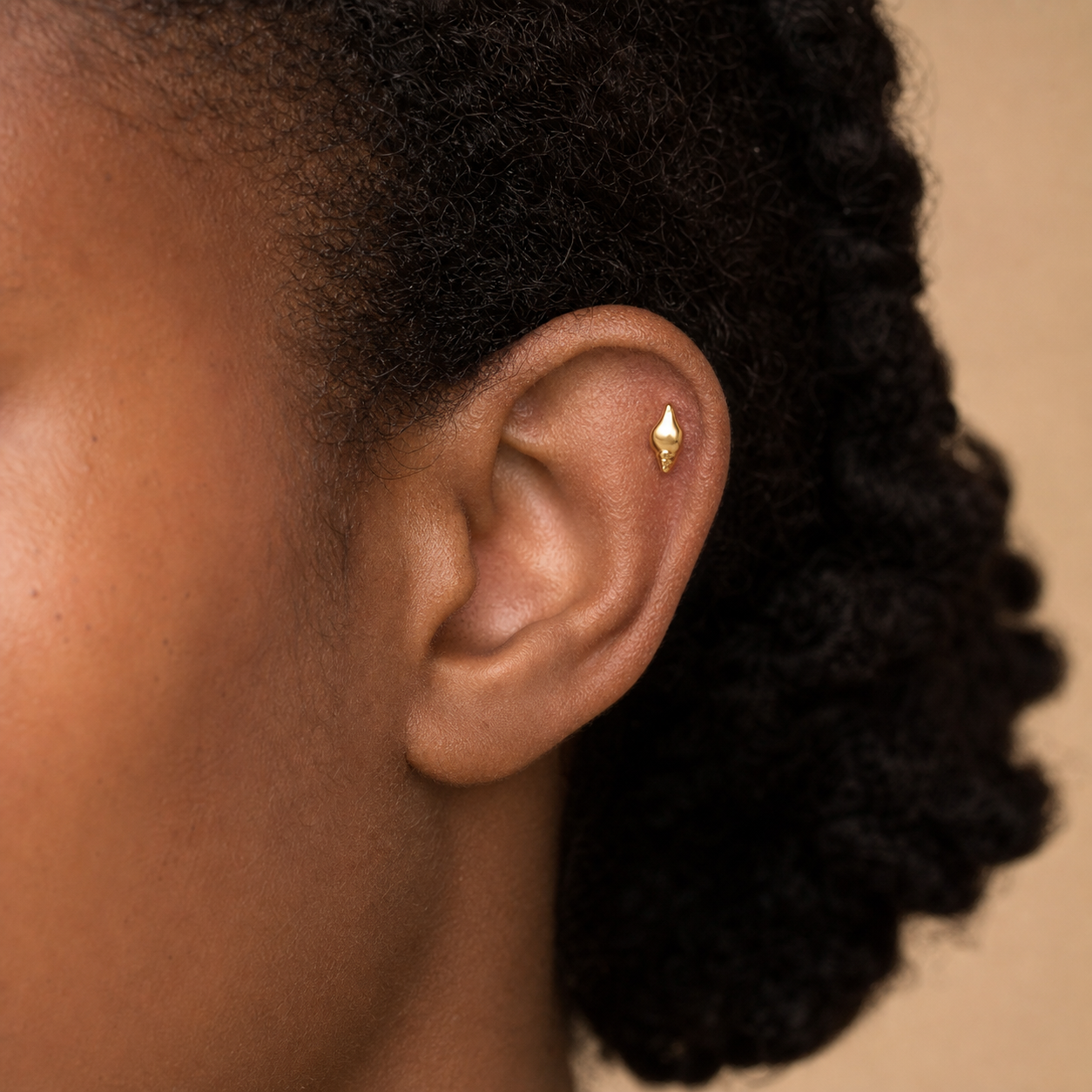 ASTM F136 Titanium Flat Back - Gold, Internally Threaded, 18G, 1.0 x 6+4 mm — wearing view five (P-FB-0055-G01)