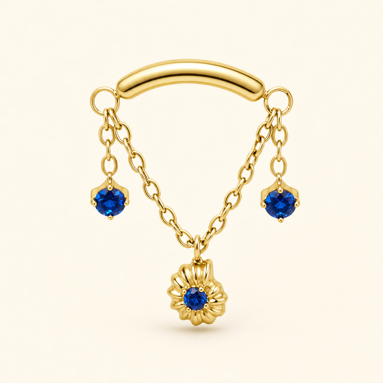 Navy Blue CZ ASTM F136 Titanium Flat Back - Gold, Internally Threaded, 18G, 1.0 x 6+4 mm — primary product image (P-FB-0057-G01)