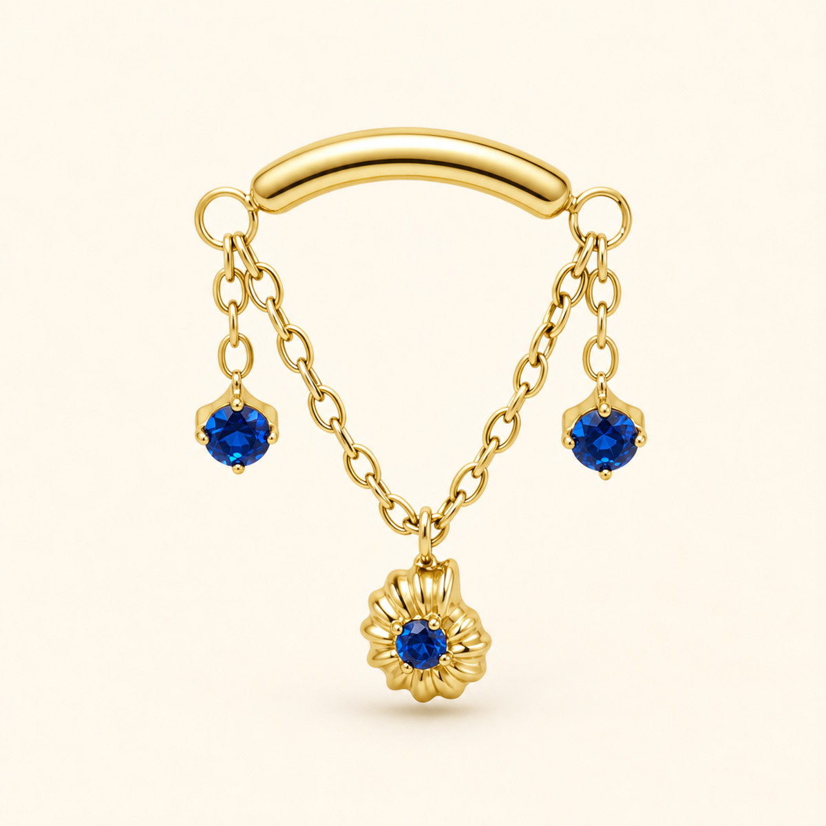 Navy Blue CZ ASTM F136 Titanium Flat Back - Gold, Internally Threaded, 18G, 1.0 x 6+4 mm — primary product image (P-FB-0057-G01)