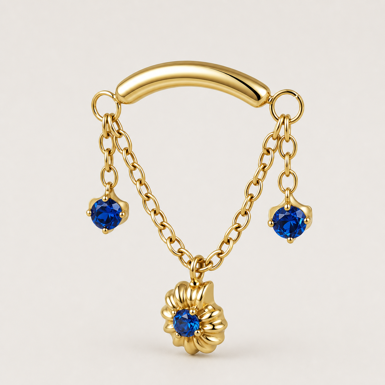 Navy Blue CZ ASTM F136 Titanium Flat Back - Gold, Internally Threaded, 18G, 1.0 x 6+4 mm — product detail views (P-FB-0057-G01)