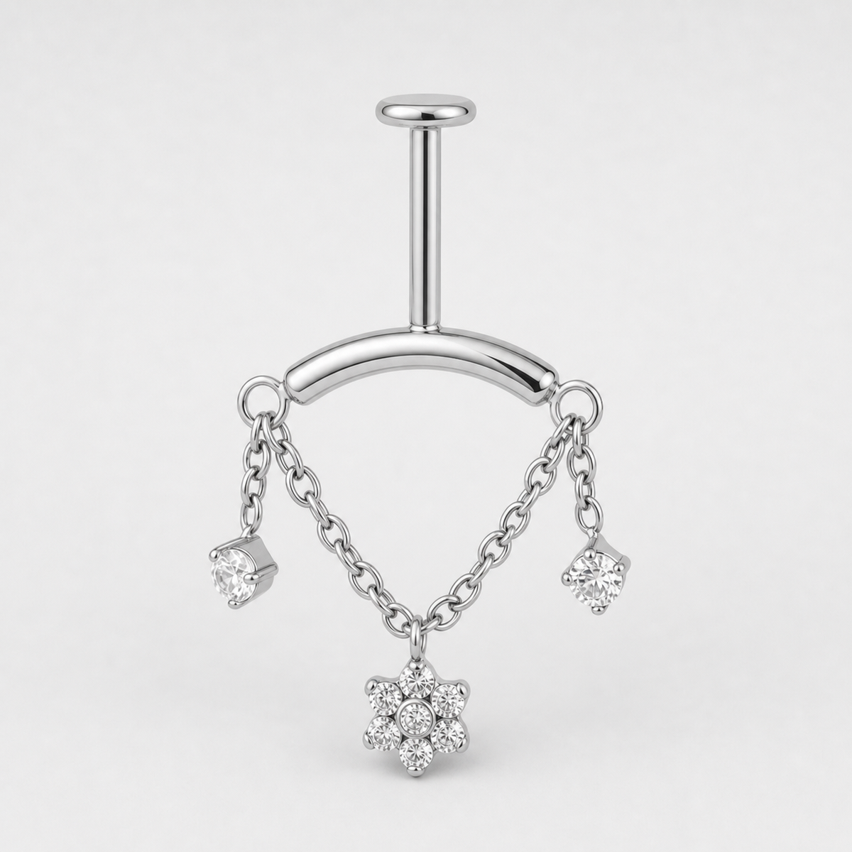 Clear CZ ASTM F136 Titanium Flat Back - Silver, Internally Threaded, 16G, 1.2 x 8+4 mm — primary product image (P-FB-0058-S01)