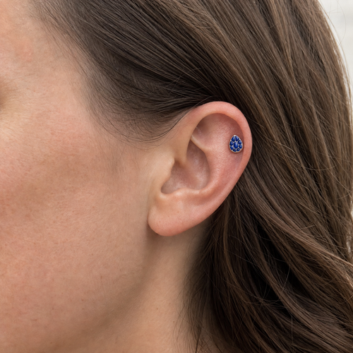 ASTM F136 Titanium Flat Back - Silver, Threadless, 16G, 1.2 x 6+4 mm — wearing view one (P-FB-0060-S01)