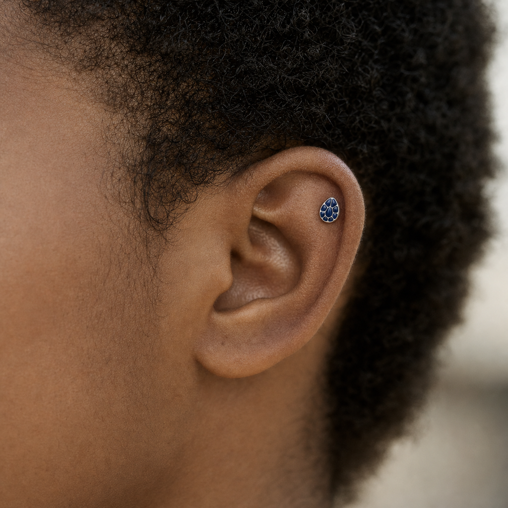 ASTM F136 Titanium Flat Back - Silver, Threadless, 16G, 1.2 x 6+4 mm — wearing view two (P-FB-0060-S01)