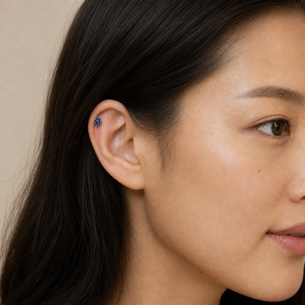 ASTM F136 Titanium Flat Back - Silver, Threadless, 16G, 1.2 x 6+4 mm — wearing view six (P-FB-0060-S01)