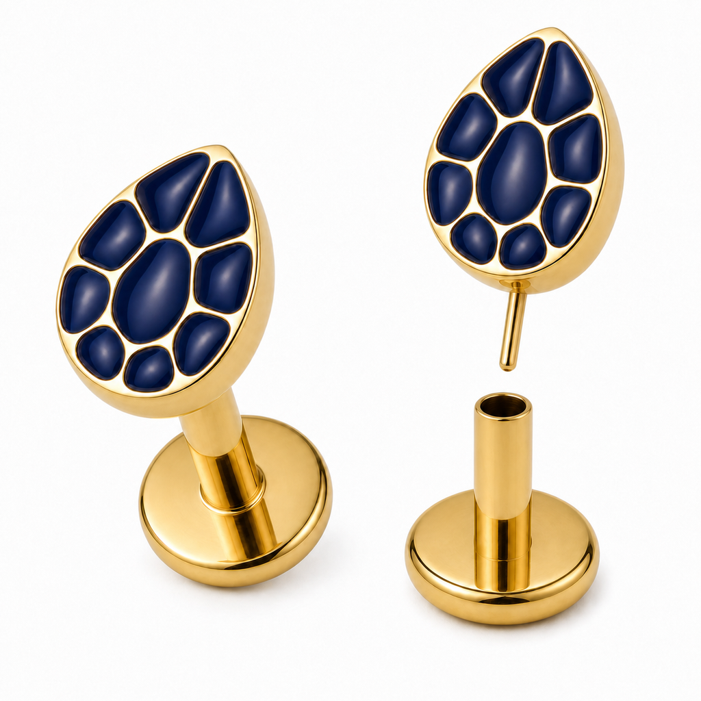 ASTM F136 Titanium Flat Back - Gold, Threadless, 16G, 1.2 x 6+4 mm — product detail views (P-FB-0061-G01)