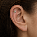 Green+Pink+CLCZ ASTM F136 Titanium Flat Back - Silver, Threadless, 18G, 1.0 x 6+4 mm — wearing view four (P-FB-0062-S01)