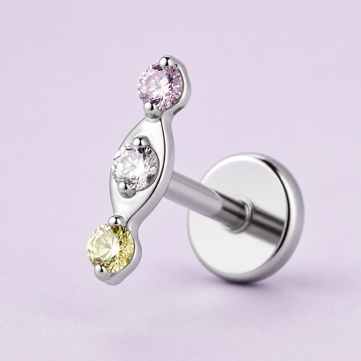 Green+Pink+CLCZ ASTM F136 Titanium Flat Back - Silver, Threadless, 18G, 1.0 x 6+4 mm — primary product image (P-FB-0064-S01)