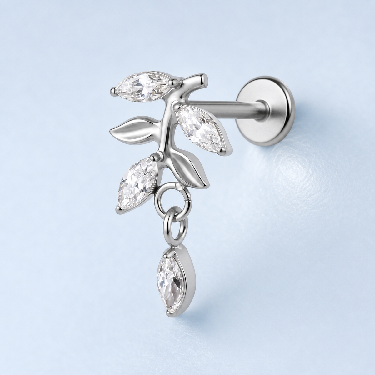 Clear CZ ASTM F136 Titanium Flat Back - Silver, Threadless, 18G, 1.0 x 6+4 mm — primary product image (P-FB-0068-S01)