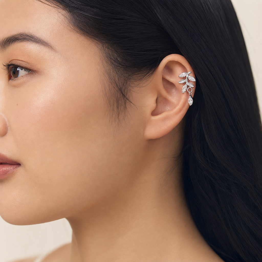 Clear CZ ASTM F136 Titanium Flat Back - Silver, Threadless, 18G, 1.0 x 6+4 mm — wearing view six (P-FB-0068-S01)