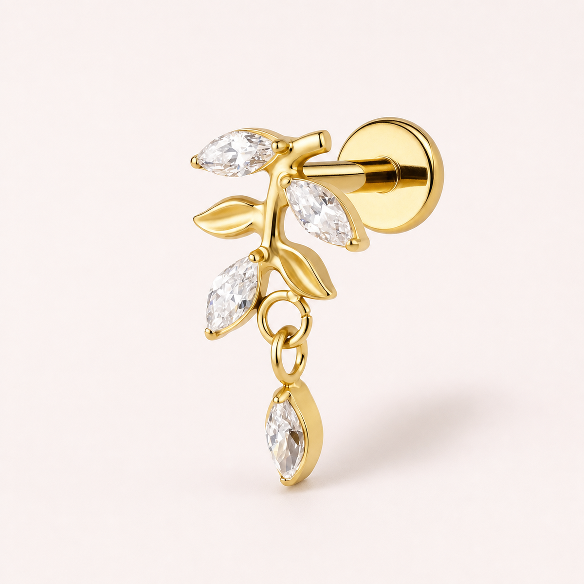 Clear CZ ASTM F136 Titanium Flat Back - Gold, Threadless, 18G, 1.0 x 6+4 mm — primary product image (P-FB-0069-G01)
