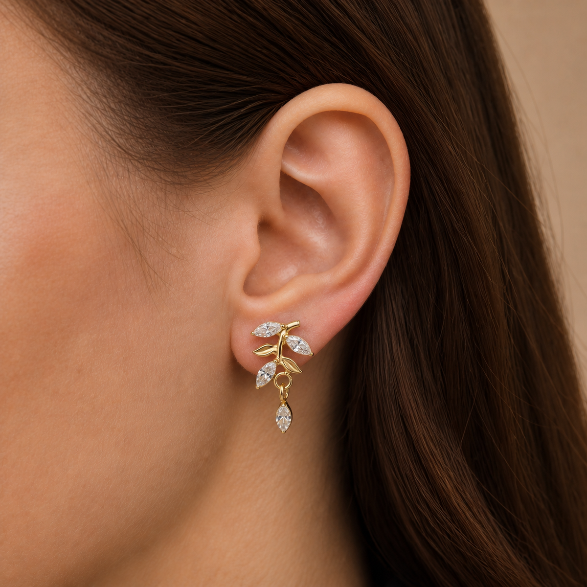 Clear CZ ASTM F136 Titanium Flat Back - Gold, Threadless, 18G, 1.0 x 6+4 mm — wearing view two (P-FB-0069-G01)