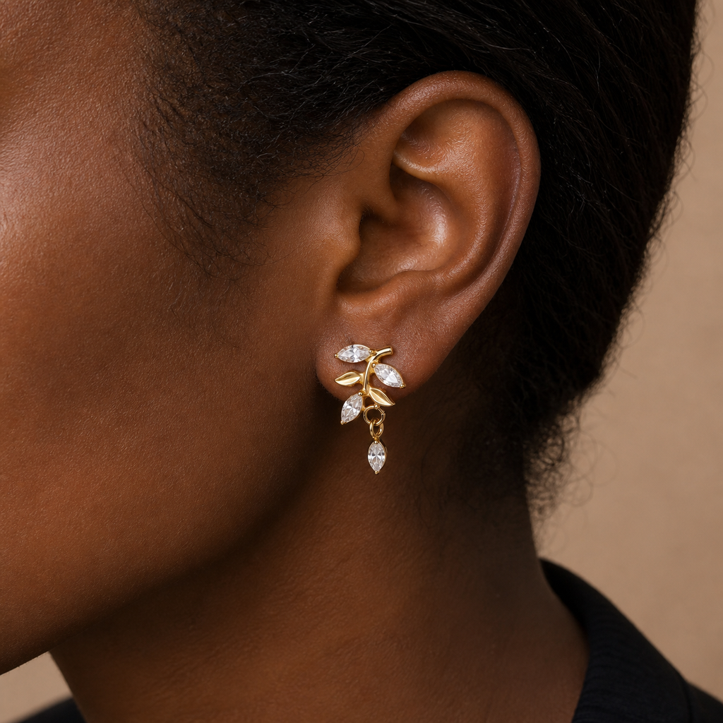 Clear CZ ASTM F136 Titanium Flat Back - Gold, Threadless, 18G, 1.0 x 6+4 mm — wearing view three (P-FB-0069-G01)