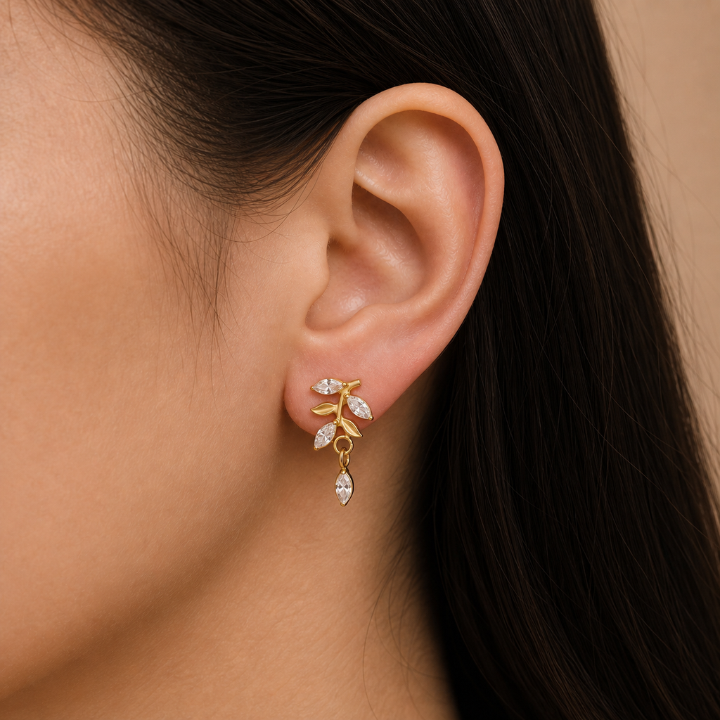 Clear CZ ASTM F136 Titanium Flat Back - Gold, Threadless, 18G, 1.0 x 6+4 mm — wearing view four (P-FB-0069-G01)