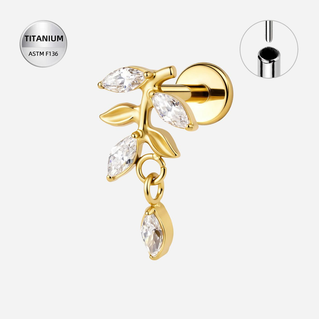 Clear CZ ASTM F136 Titanium Flat Back - Gold, Threadless, 18G, 1.0 x 6+4 mm — product detail views (P-FB-0069-G01)
