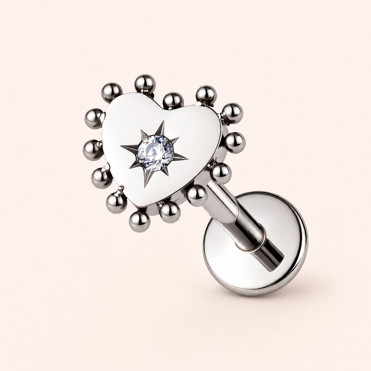 Clear CZ ASTM F136 Titanium Flat Back - Silver, Threadless, 18G, 1.0 x 6+4 mm — primary product image (P-FB-0070-S01)