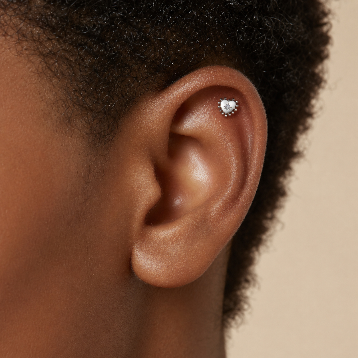 Clear CZ ASTM F136 Titanium Flat Back - Silver, Threadless, 18G, 1.0 x 6+4 mm — wearing view five (P-FB-0070-S01)
