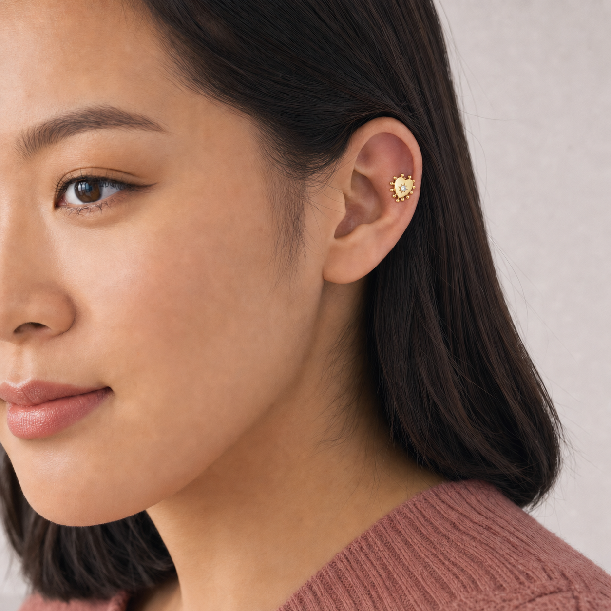 Clear CZ ASTM F136 Titanium Flat Back - Gold, Threadless, 18G, 1.0 x 6+4 mm — wearing view three (P-FB-0071-G01)