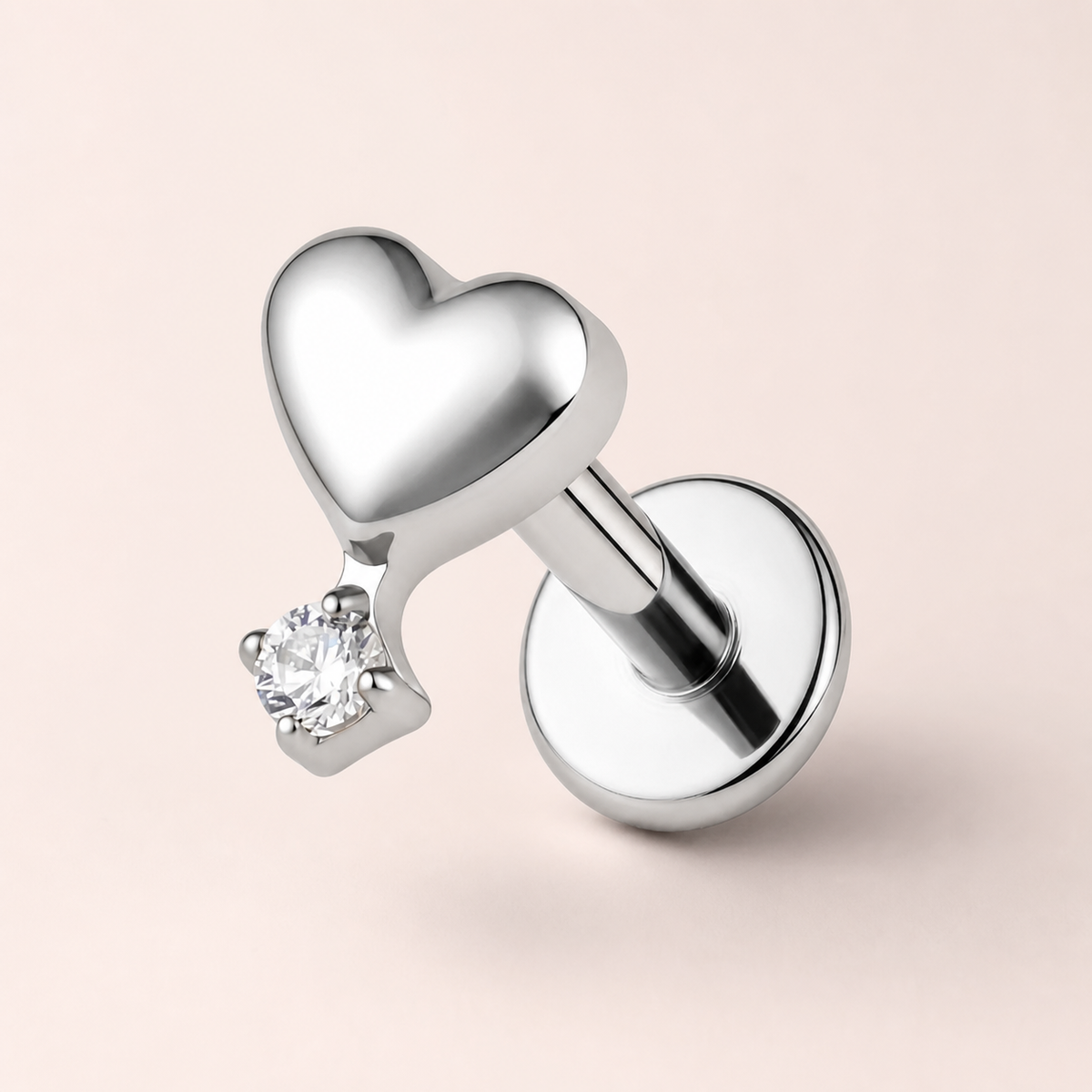 Clear CZ ASTM F136 Titanium Flat Back - Silver, Threadless, 18G, 1.0 x 6+4 mm — primary product image (P-FB-0072-S01)