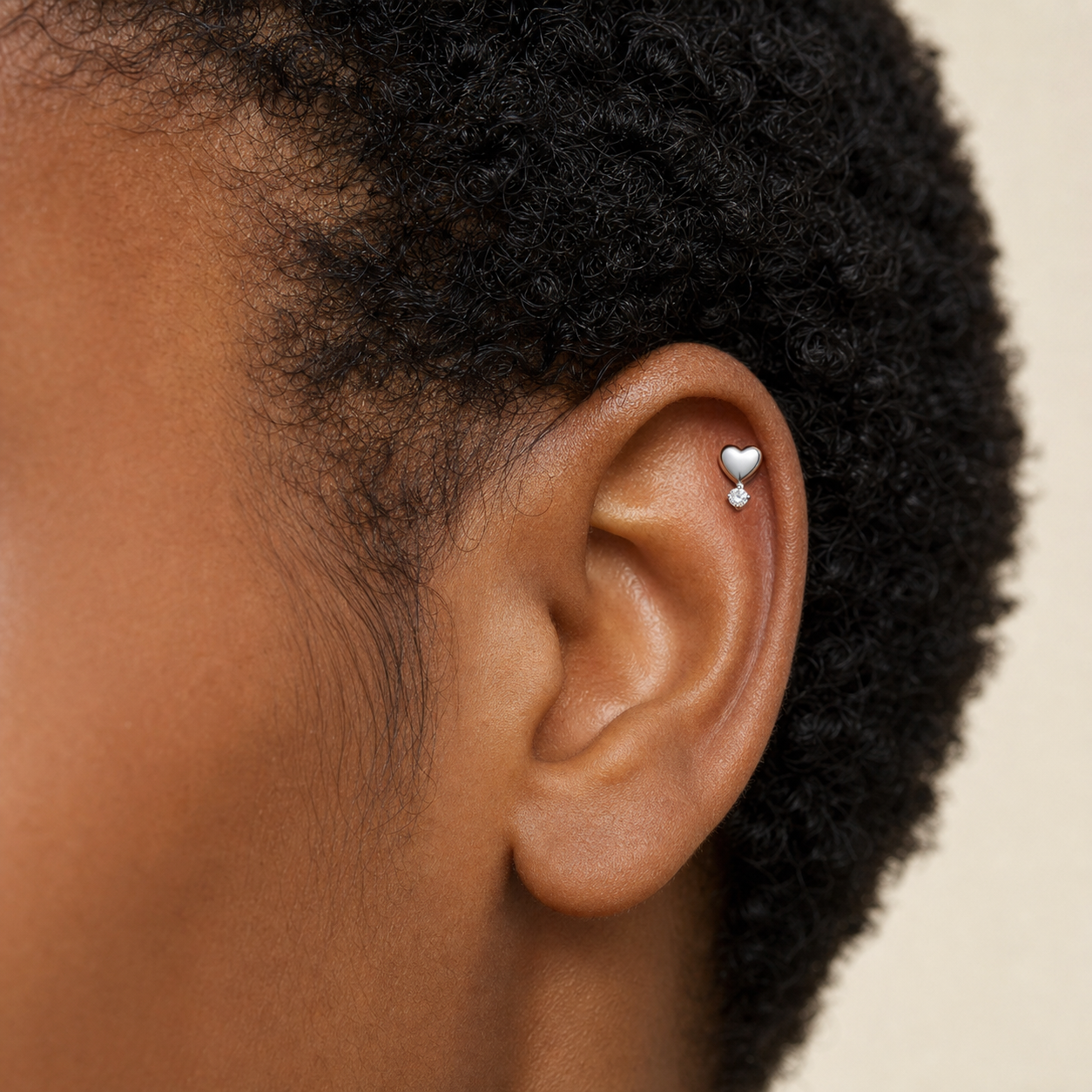 Clear CZ ASTM F136 Titanium Flat Back - Silver, Threadless, 18G, 1.0 x 6+4 mm — wearing view five (P-FB-0072-S01)