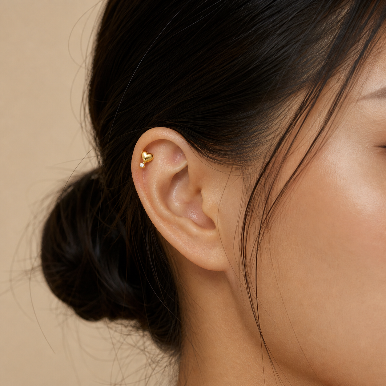 Clear CZ ASTM F136 Titanium Flat Back - Gold, Threadless, 18G, 1.0 x 6+4 mm — wearing view six (P-FB-0073-G01)