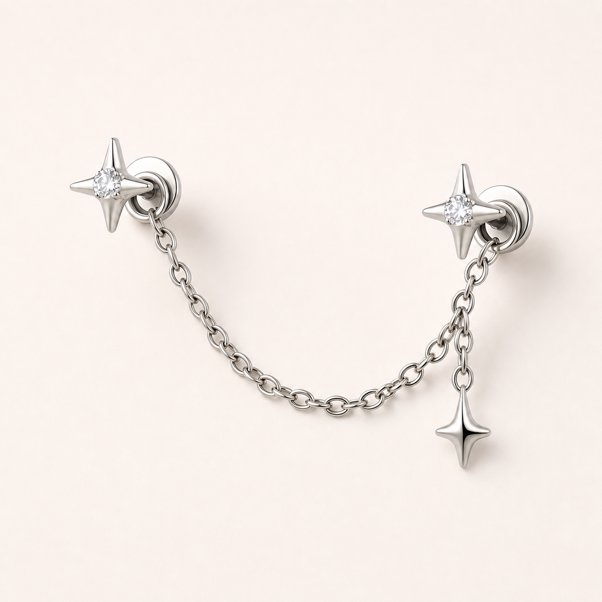Clear CZ ASTM F136 Titanium Flat Back - Silver, Threadless, 18G, 1.0 x 6+4 mm — primary product image (P-FB-0074-S01)