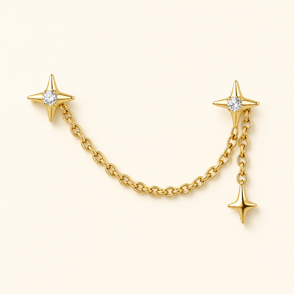 Clear CZ ASTM F136 Titanium Flat Back - Gold, Threadless, 18G, 1.0 x 6+4 mm — product detail views (P-FB-0075-G01)