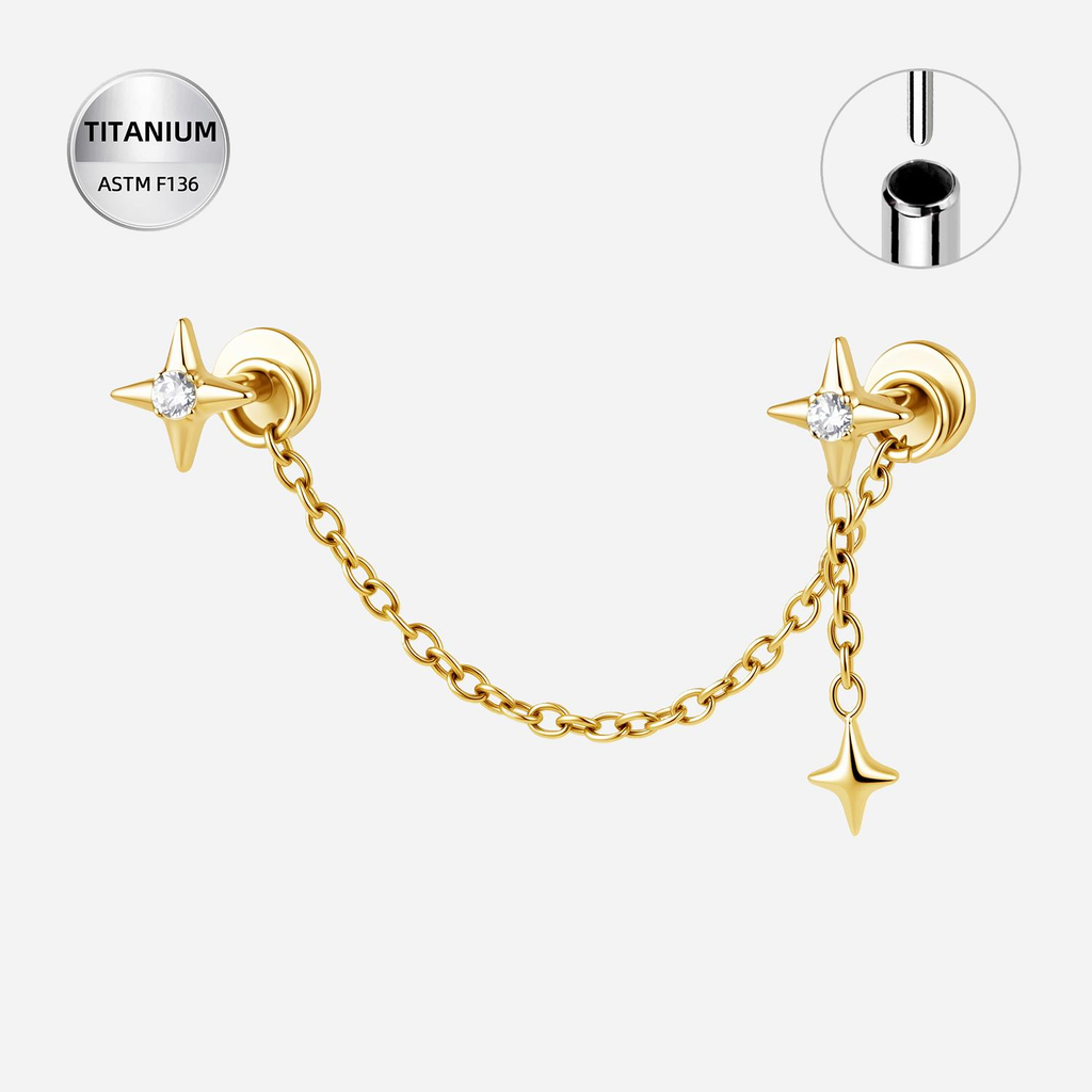 Clear CZ ASTM F136 Titanium Flat Back - Gold, Threadless, 18G, 1.0 x 6+4 mm — product detail views (P-FB-0075-G01)