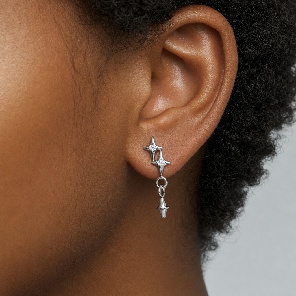 Clear CZ ASTM F136 Titanium Flat Back - Silver, Internally Threaded, 16G, 1.2 x 8+4 mm — wearing view five (P-FB-0076-S01)