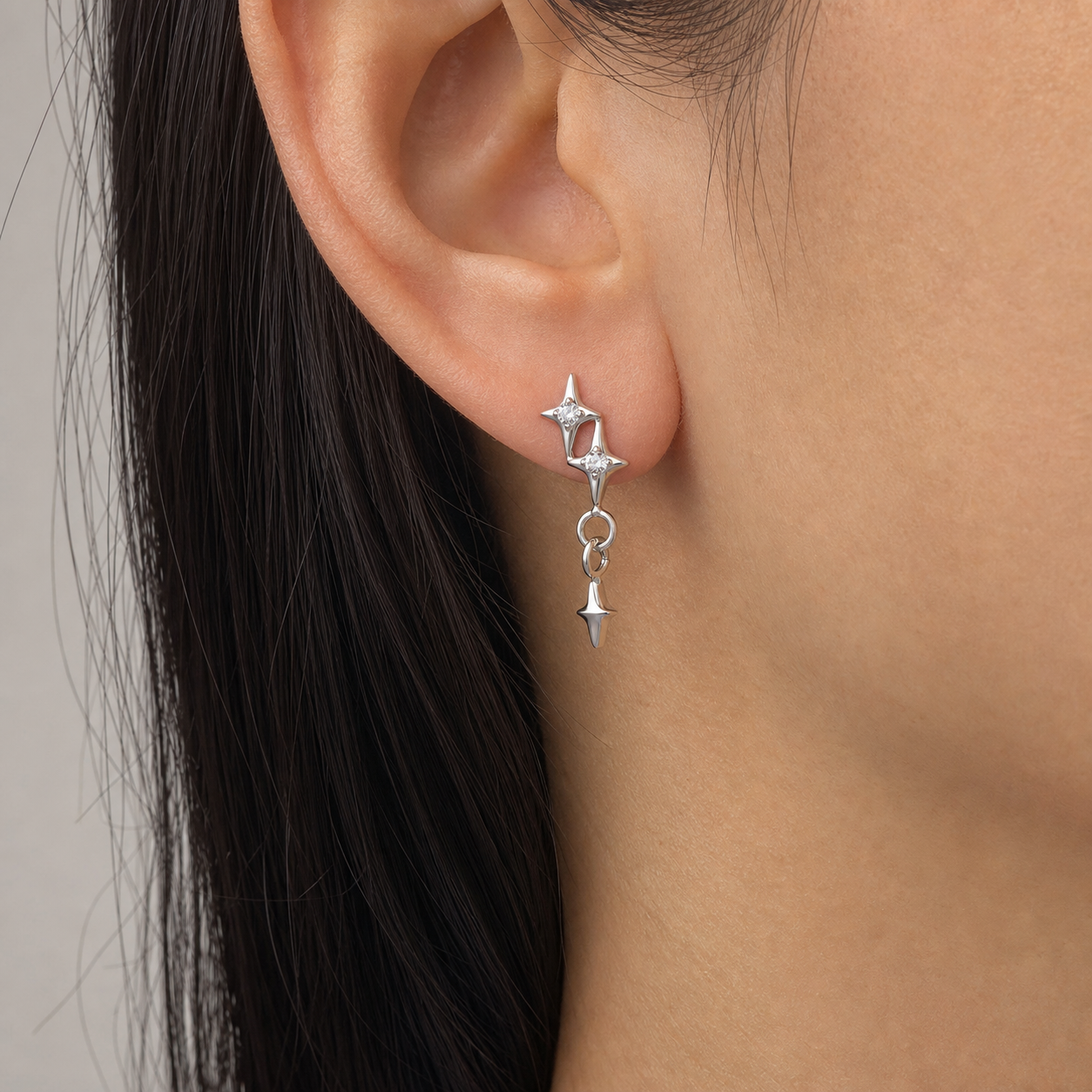 Clear CZ ASTM F136 Titanium Flat Back - Silver, Internally Threaded, 16G, 1.2 x 8+4 mm — wearing view six (P-FB-0076-S01)