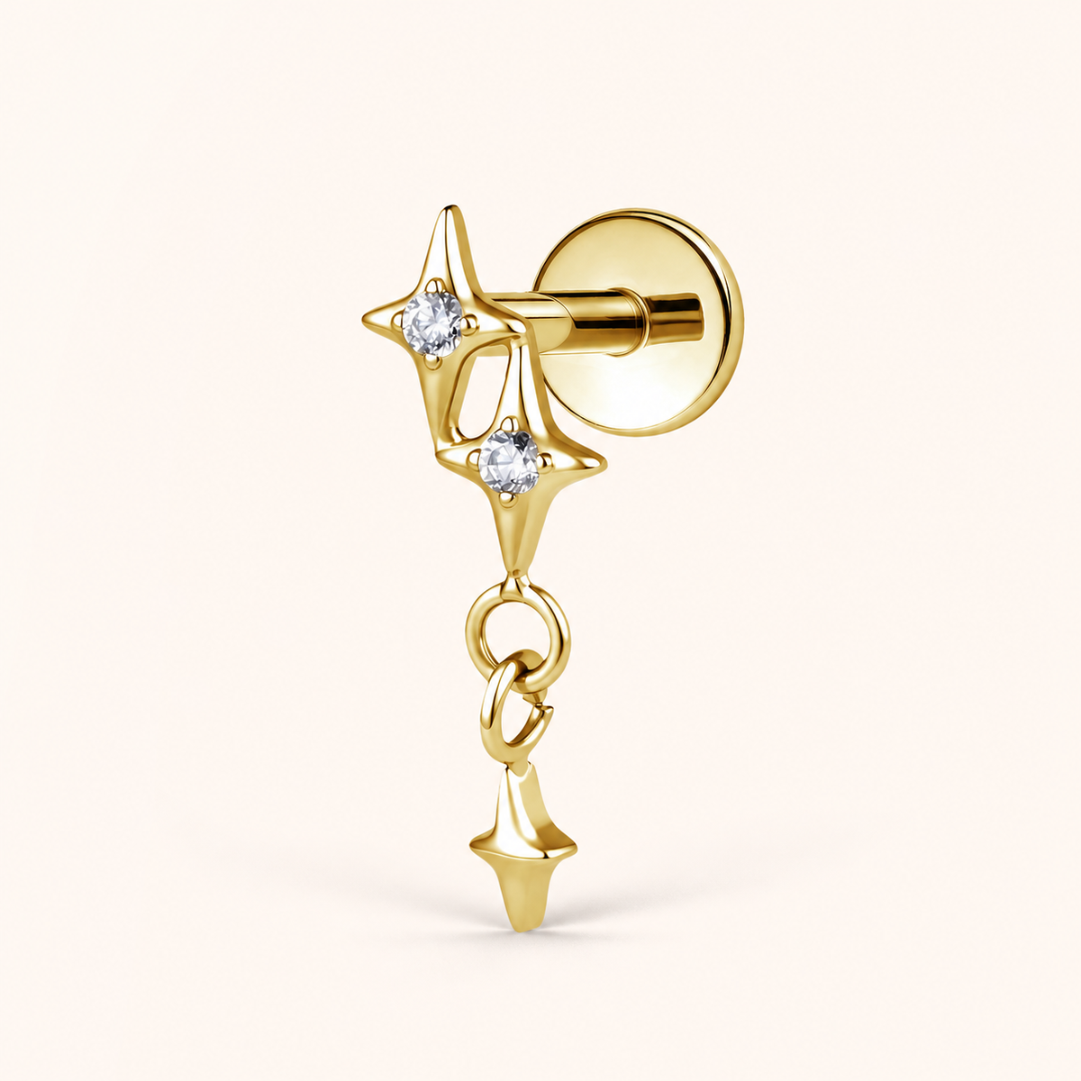 Clear CZ ASTM F136 Titanium Flat Back - Gold, Internally Threaded, 16G, 1.2 x 8+4 mm — primary product image (P-FB-0077-G01)