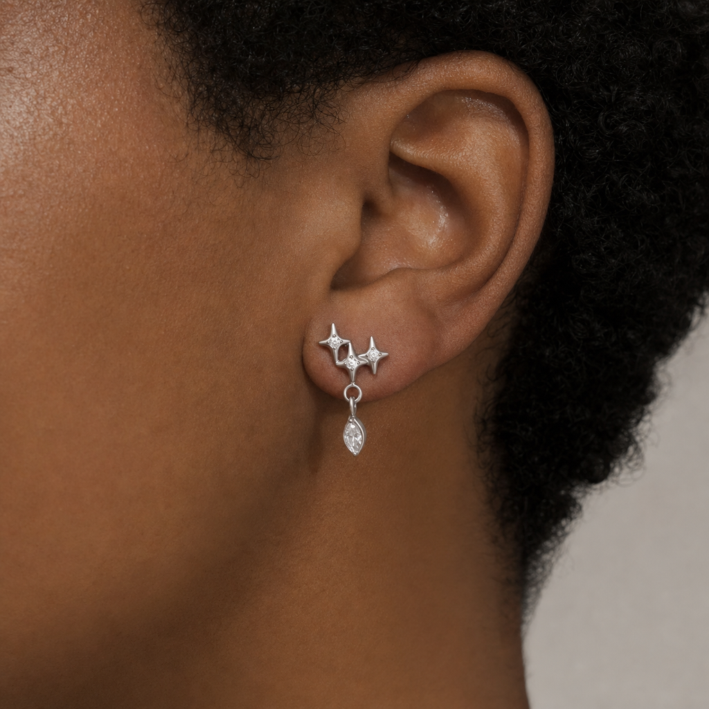 Clear CZ ASTM F136 Titanium Flat Back - Silver, Internally Threaded, 16G, 1.2 x 8+4 mm — wearing view five (P-FB-0078-S01)