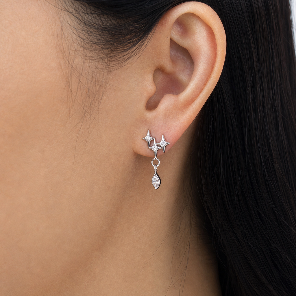 Clear CZ ASTM F136 Titanium Flat Back - Silver, Internally Threaded, 16G, 1.2 x 8+4 mm — wearing view six (P-FB-0078-S01)