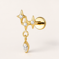 Clear CZ ASTM F136 Titanium Flat Back - Gold, Internally Threaded, 16G, 1.2 x 8+4 mm — primary product image (P-FB-0079-G01)