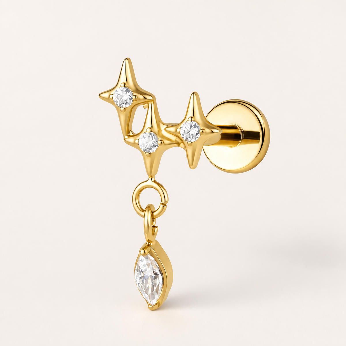Clear CZ ASTM F136 Titanium Flat Back - Gold, Internally Threaded, 16G, 1.2 x 8+4 mm — primary product image (P-FB-0079-G01)
